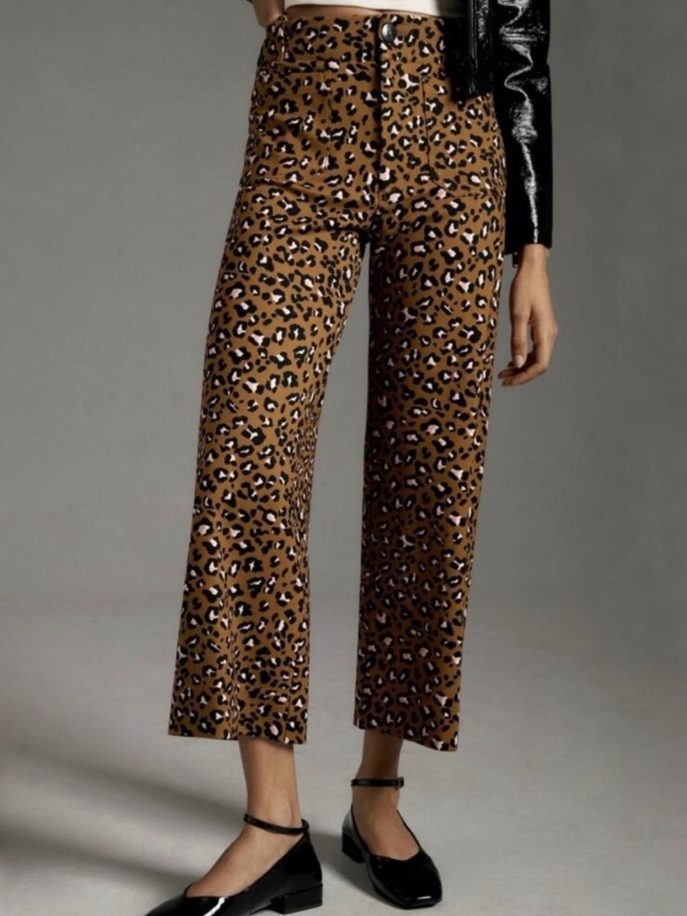 Anthropologie Maeve Colette Cropped Wide-Leg Ponte Pants Animal Print Sz 30 Chic